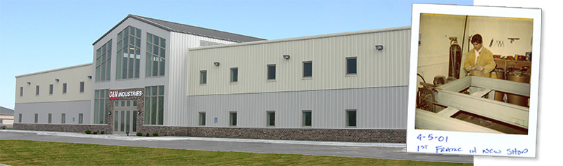 Photo of exterior of new D&M Industries building. 