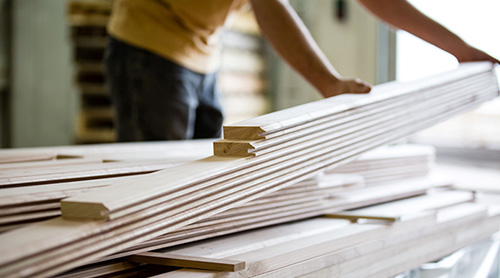 Stacked finished lumber at Harris Hardwoods