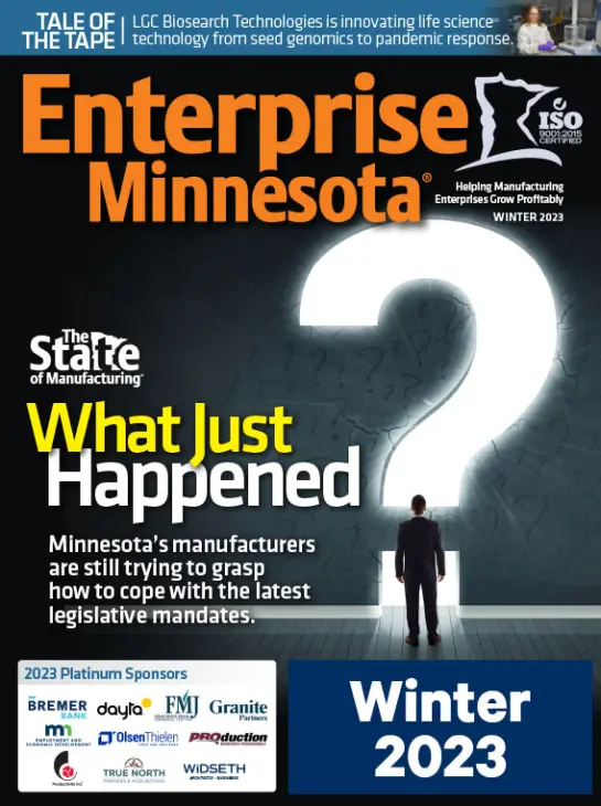 Cover design for the Winter 2023 issue of Enterprise Minnesota magazine