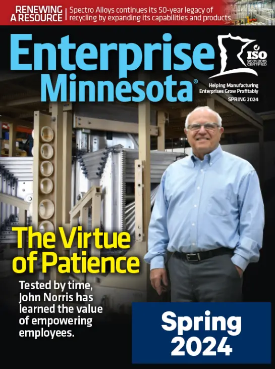 Cover of Enterprise Minnesota magazine, spring 2024 issue, featuring business executive John Norris.