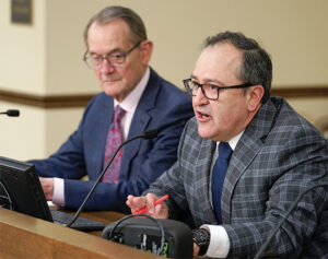 Rep. Jon Koznick testifying on behalf of Enterprise Minnesota's Made in Minnesota bill, pictured with Bob Kill.